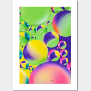 Colorful close up of oil drops in water Posters and Art